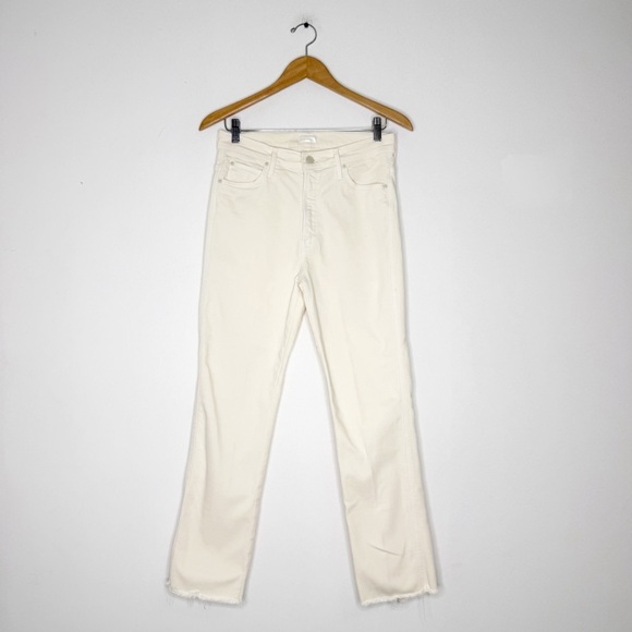MOTHER High Waisted Rascal Ankle Fray Jeans Play Date Cream Size 30 - Picture 1 of 9